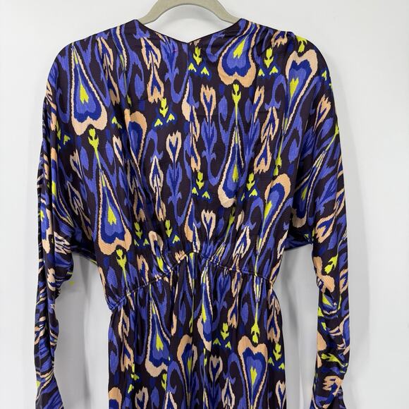 Forte Forte 6 Northern Light Print Satin Dress Multi Purple Ikat Dolman V Neck - Picture 11 of 16